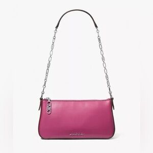 Michael Michael Kors Empire Deep Fuchsia Pouchette Leather Chain Link